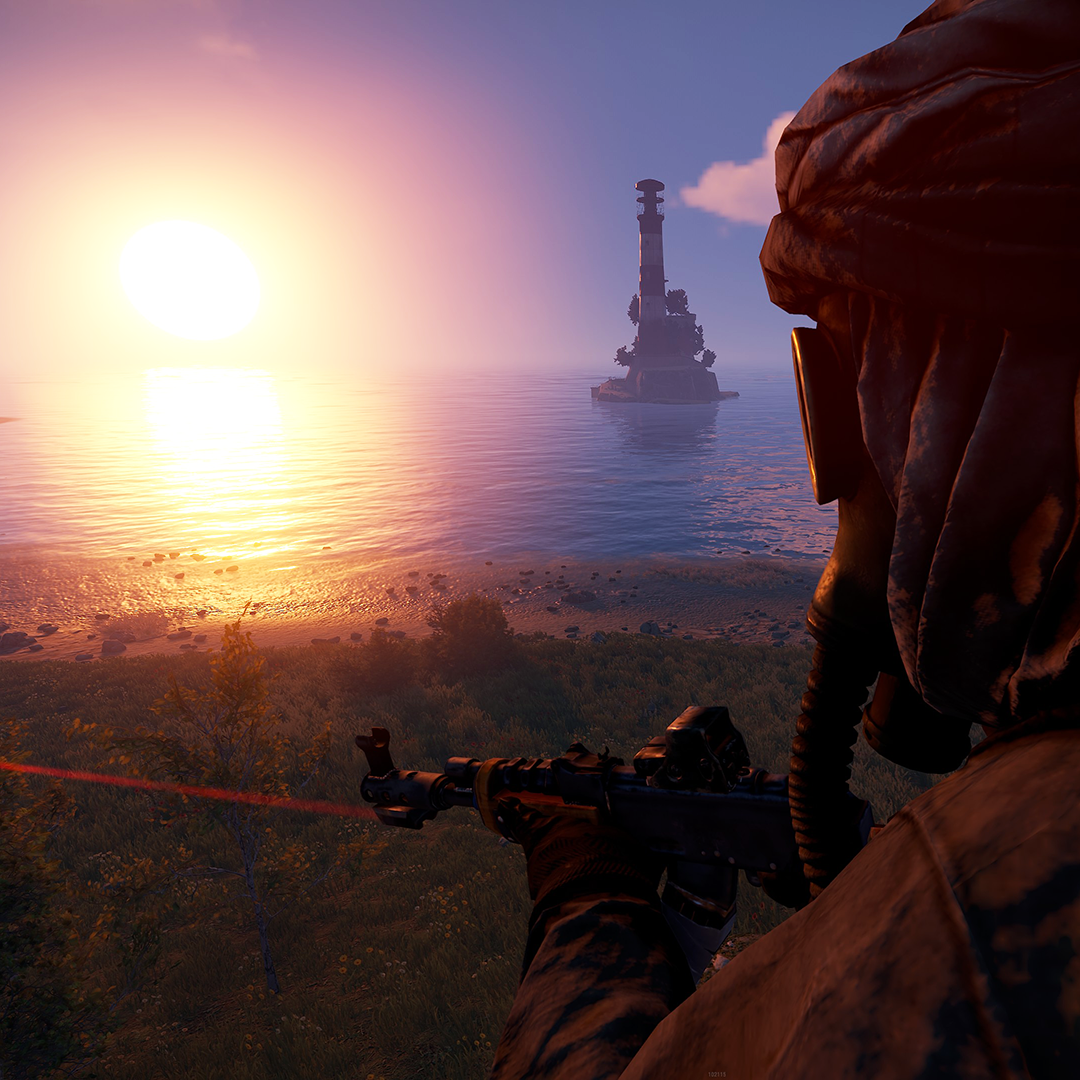 A player moves along the coast at sunrise.